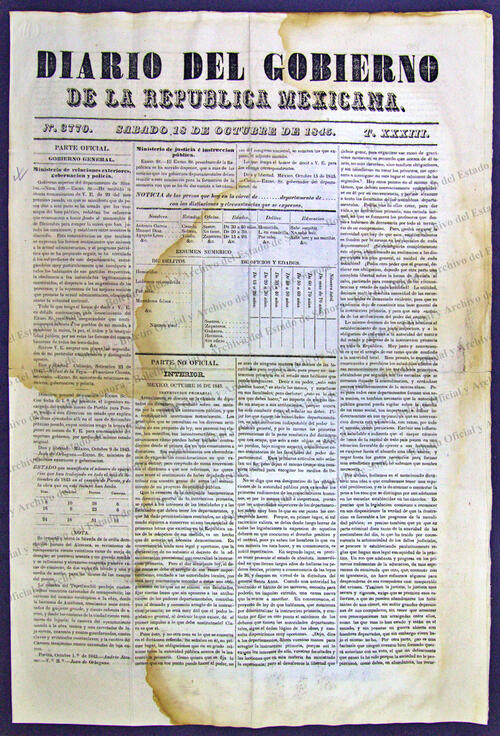 Imagen: Diario del Gobierno de la República Mexicana