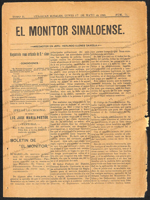 Ejemplar de El Monitor Sinaloense