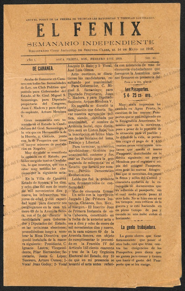 Ejemplar de El Fénix