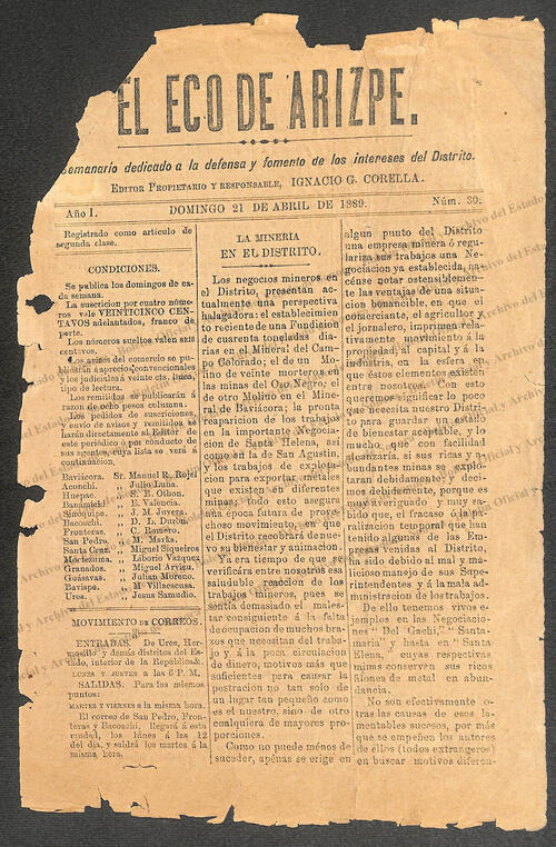 Ejemplar de El Eco de Arizpe