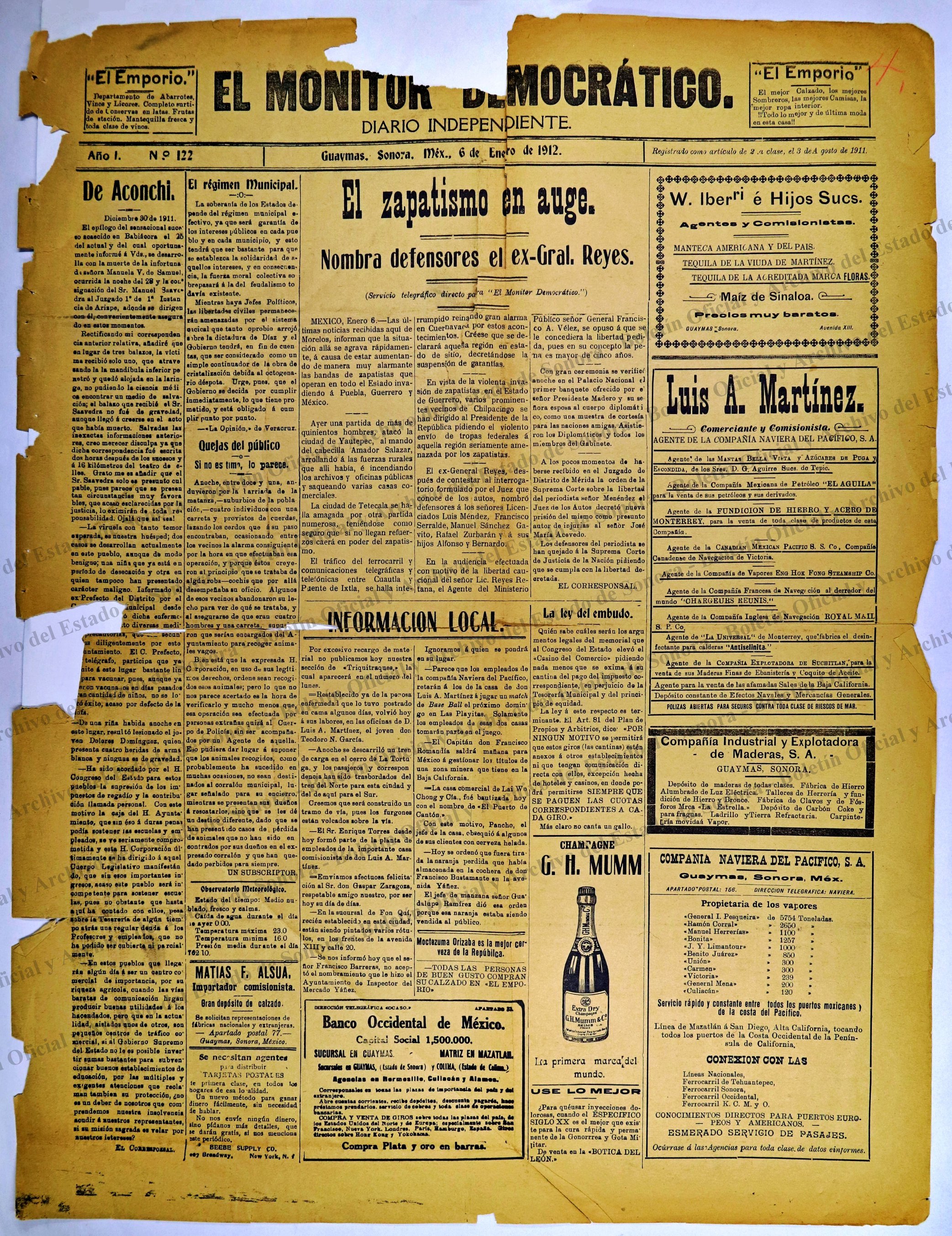 Ejemplar de El Monitor Democrático