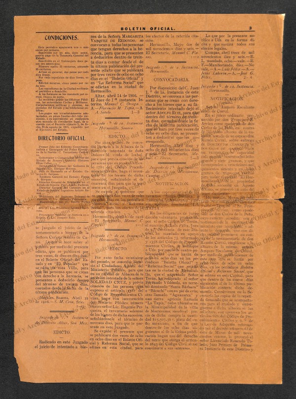 Ejemplar de Boletín Oficial