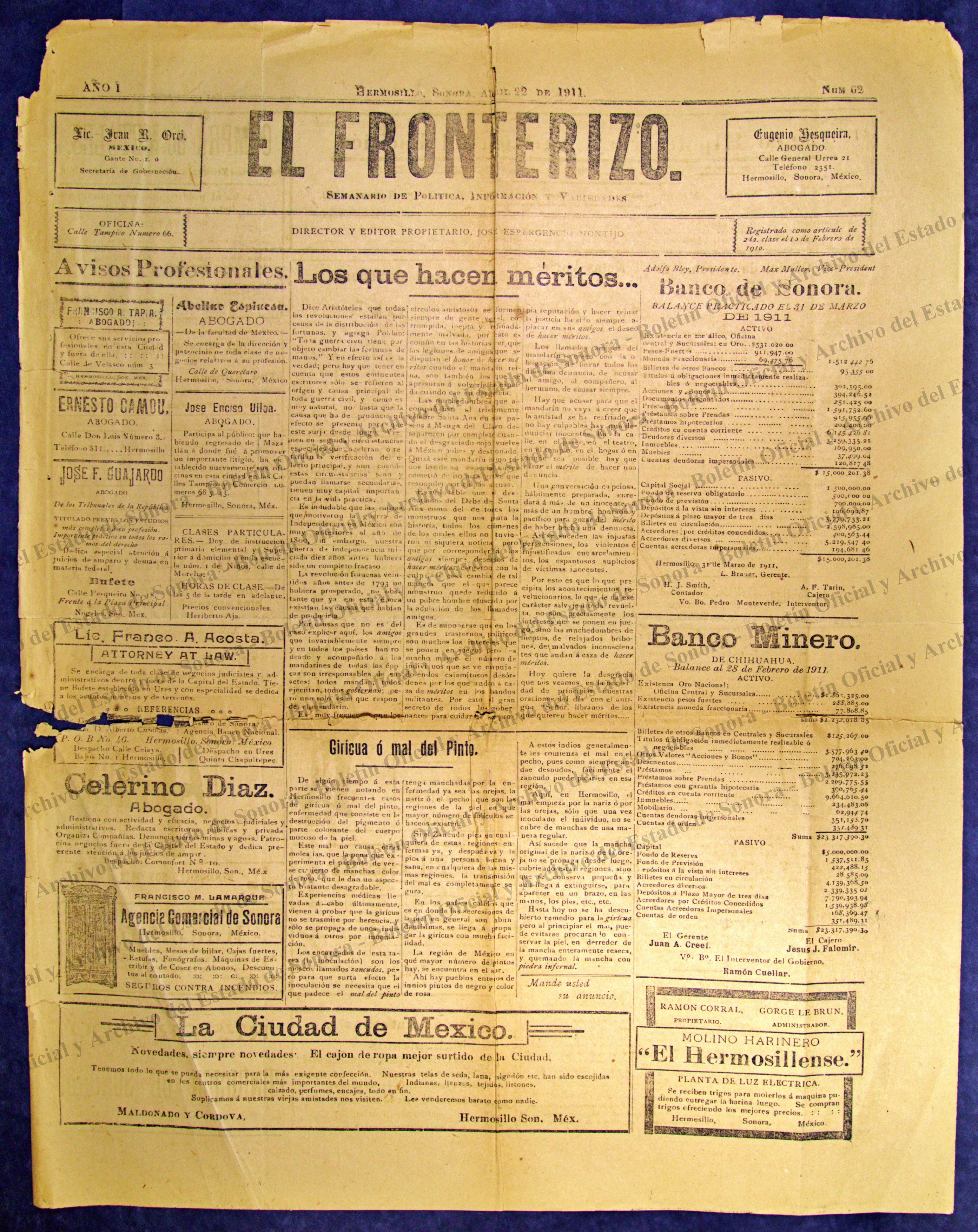 Ejemplar de El Fronterizo