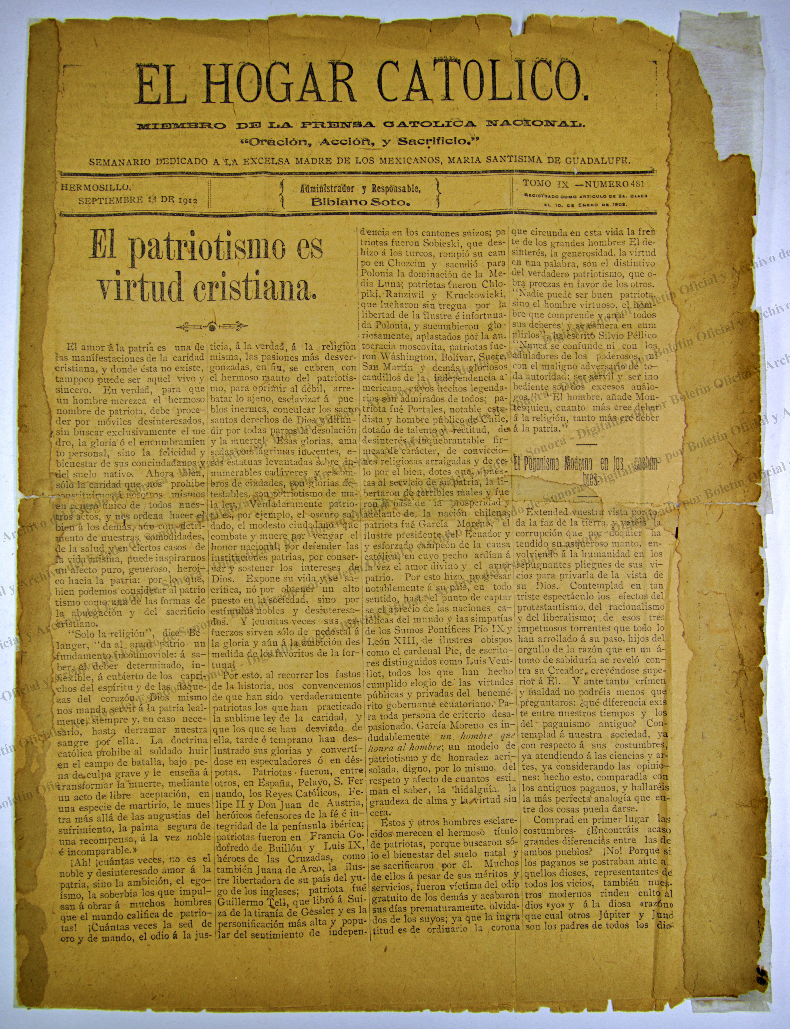 Ejemplar de El Hogar Católico