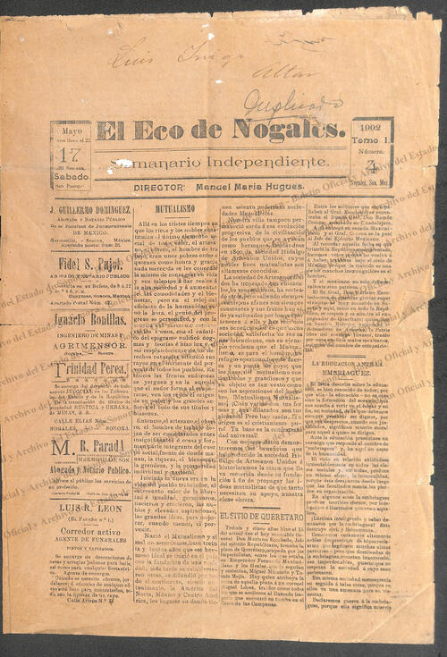 Ejemplar de El Eco de Nogales