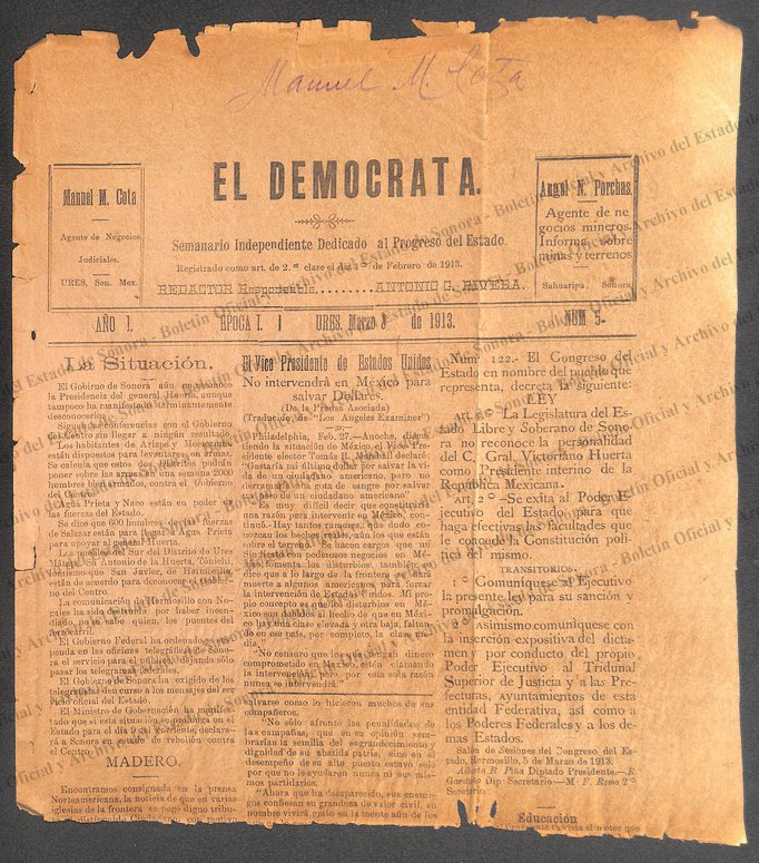 Ejemplar de El Demócrata