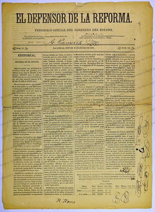 Ejemplar de El Defensor de la Reforma