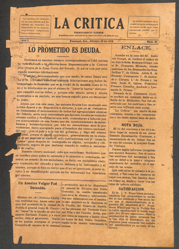 Ejemplar de La Crítica